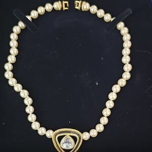 Swarovski Swan Faux Pearl Black Enamel Crystal Necklace